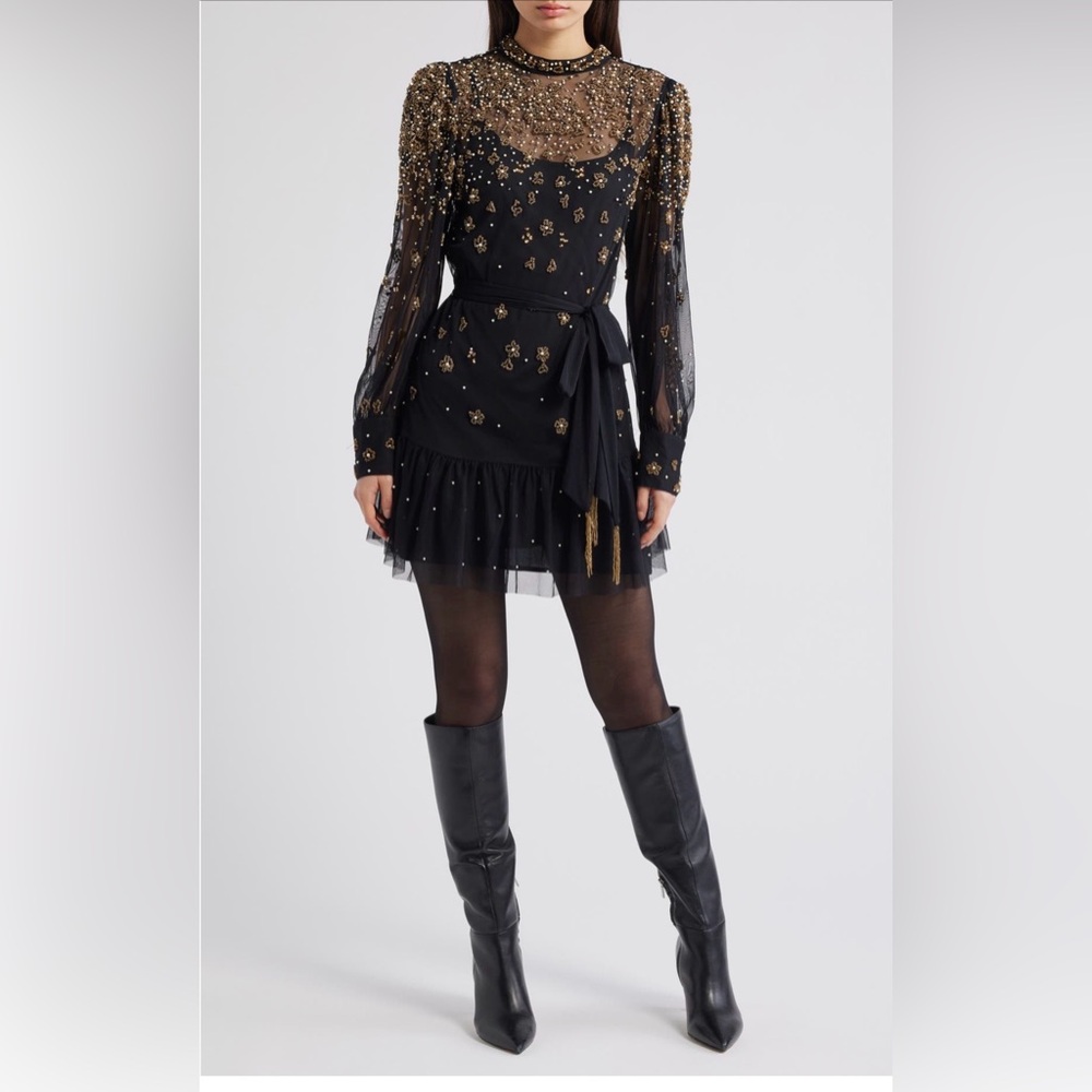 Farm Rio Embroidered Tulle Overlay Minidress